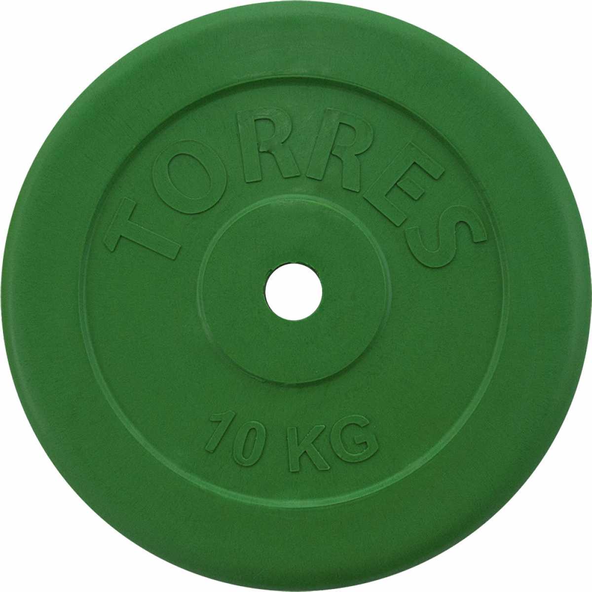 Диск обрезиненный TORRES 10 кг, PL504110, d.25мм, металл в рез. оболочке,зеленый Диск обрезиненный TORRES 10 кг, PL504110, d.25мм, металл в рез. оболочке,зеленый